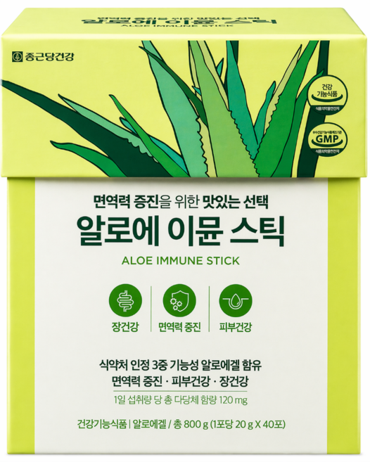 종근당건강 알로에 이뮨스틱 20g x 40포, 1박스, 704g