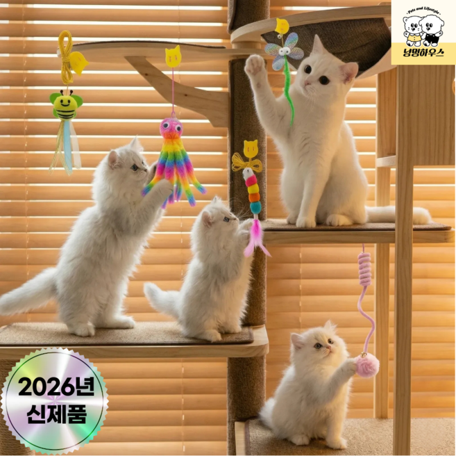 냥멍하우스 3세대 천장부착 플라잉 고양이 낚싯대 혼자놀기 모빌 세트, 5세트, 멀티