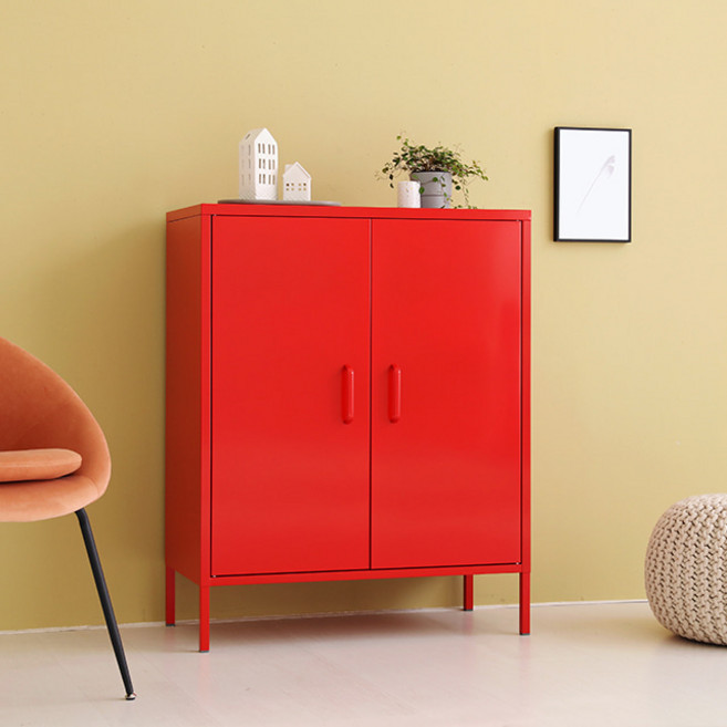 마켓비 MKB 철제수납장 캐비넷 모던세로중 2문 8001015, 레드, 레드 4393.6113