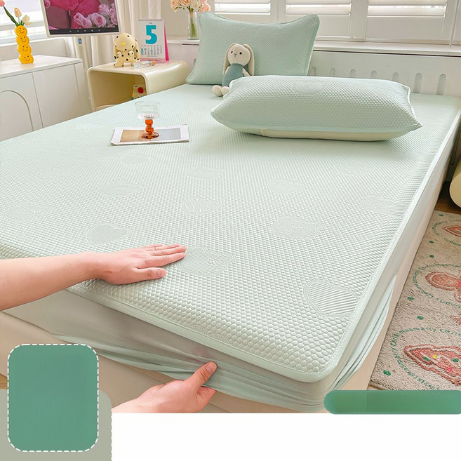 해피유통 쿨링 아이스 콩 섬유 매트리스 커버 시트 시원한 여름용 침대 패드 통기성 물세탁 가능 냉기 패드 LWJ, 90*200cm 단일 좌석, 녹색