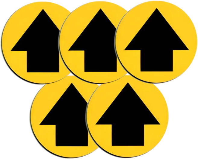 대형 화살표 PVC 원형 스티커, 블랙,옐로우 5매, 1세트