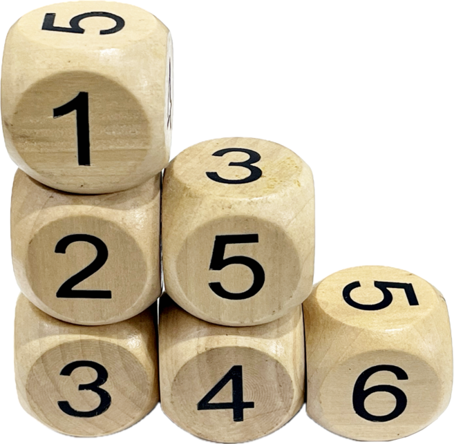 이음모음 나무 원목 숫자 주사위, 6개입
