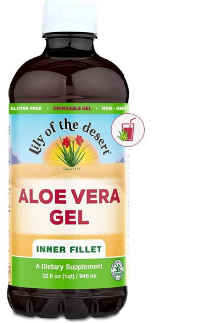 Lily Of The Desert 리리 오브 더 디저트 알로에 베라 젤 - 내장 필터링된 농도가 두꺼운 음료 자연 비타민 소화 효소 포함 장 건강 위장 완화 웰빙 빛나는 피부를, 946ml, 1개