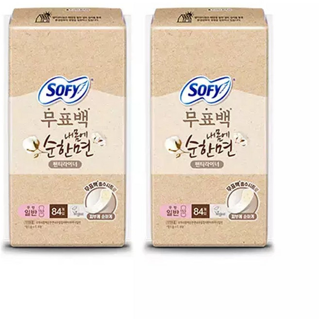 쏘피 내몸에 순한면 무표백 팬티라이너 일반 84매 2개, 84매입