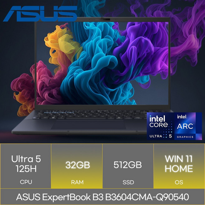 에이수스 2024 익스퍼트북 B3 16 코어Ultra5, B3604CMA-Q90540, WIN11 Home, 32GB, 512GB, Star Black