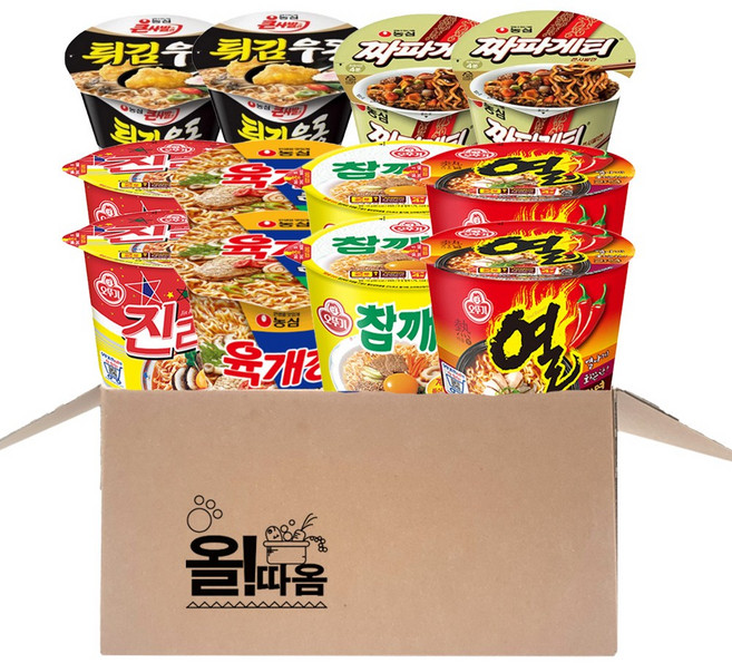 올따옴 큰컵라면 기획세트 2호(6종 2개씩) 진라면매운 육개장 참깨라면 열라면 튀김우동 짜파게티, 1세트