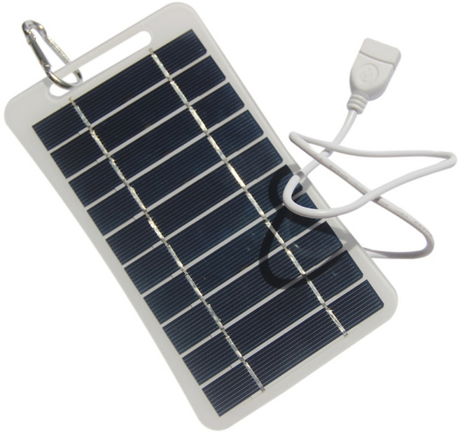 카라비너가 있는 휴대용 5V 2W 태양광 패널 충전기 USB 전원 가젯용, 1개