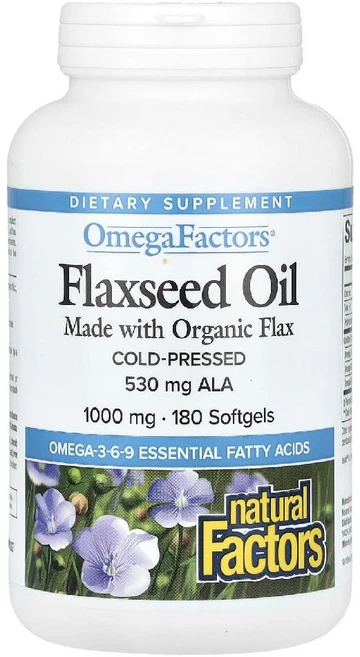 내추럴팩터스 아마씨 오일 1000mg Flaxseed ALA 소프트젤 180정, 1개 - 쿠팡