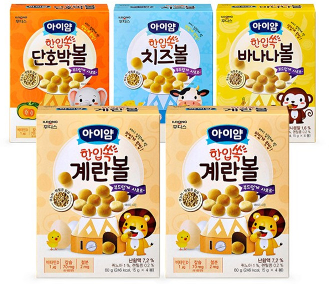 일동후디스 아이얌 한입쏙 볼과자 5개 혼합(계란볼 단호박볼 치즈볼 바나나볼), 1세트, 60g, 계란볼2 + 단호박볼2 + 치즈볼2 + 바나나볼2