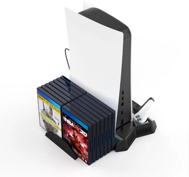 PS5 멀티 충전 쿨링스탠드 디스크 버전 디지털 버전 공용 쿨러 컨트롤러 충전거치대 블랙, 1개, KJH-P5-010-2 충전 스탠드 거치대