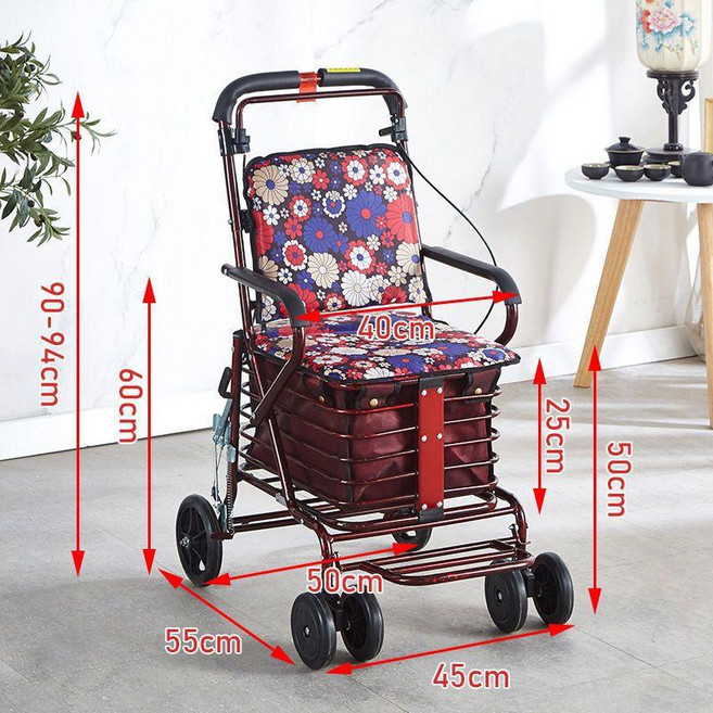 실버픽 어르신보행기 접이식 의자 쇼핑카트 시장용 손수레 어르신 보조 카트, 1개
