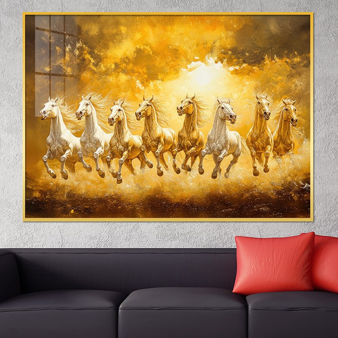 아트블루 승진 출세 합격 풍수지리 야생 말그림 돈 들어오는 럭셔리 액자, 금색(6. 힘찬 기운 백마 황마 팔마도)