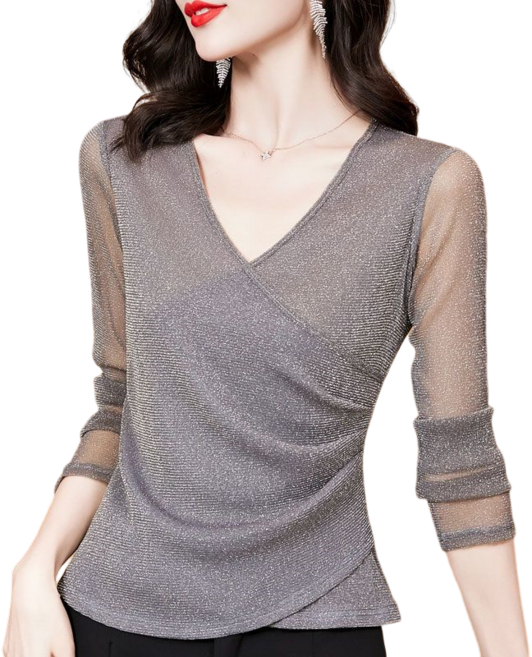 여성용 망사 슬림 스판 라인댄스복 스포츠댄스복 긴팔 티셔츠 뉴타임즈F80151 Women's T-shirt