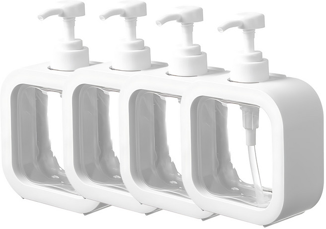 코아 사각 투명 펌프 디스펜서 350ml 플라스틱 용기, 4개, 화이트