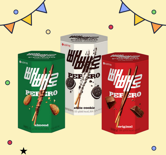 롯데 팔각빼빼로 3종혼합(초코 아몬드 화이트), 448g, 1세트