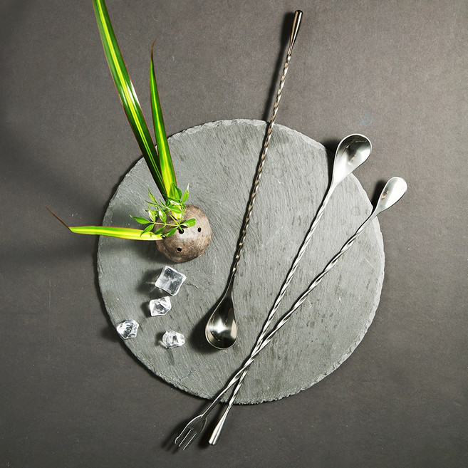 쿡코 스텐 칵테일 롱스푼 머들러30cm(3style), 포크겸용, 1개