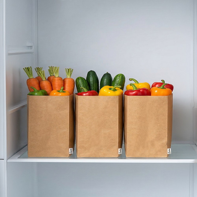 찢어지지 않는 페이퍼백 냉장고 정리 다용도 수납 크라프트 봉투 3p, 브라운 M, 1세트