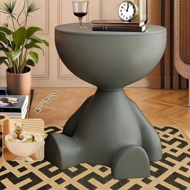 별빛 오월날 인형모양 사이드 테이블 미니 원형 수납 협탁, 그린