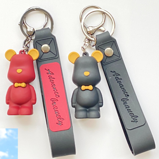 뮤트베어 스트랩 키링 2종세트 실리콘 키홀더 열쇠고리, 버건디 + 블랙, 1세트