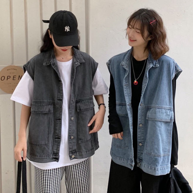 오버핏 데님조끼 베스트 여성조끼 청조끼 루즈핏 캐주얼 자켓 데일리 아우터 코디필수