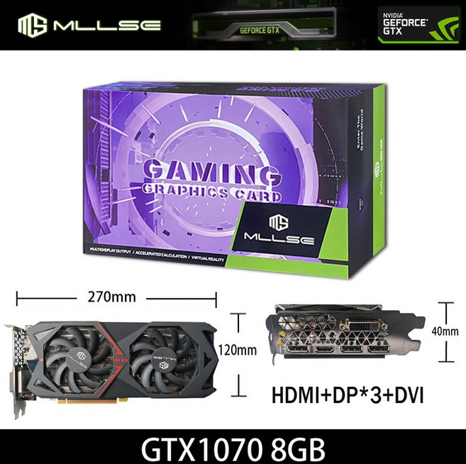 MLLSE 지포스 GTX 1070 8GB 그래픽카드 GDDR5 256 비트 PCI-E 3.0 16 8 핀 Radeon GPU 게임용, 01 GTX 1070 8GB, 1개