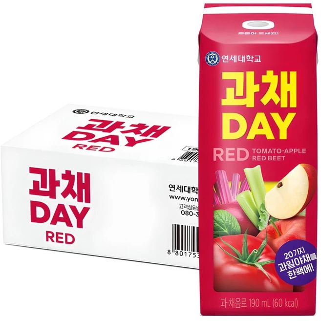 연세유업 과채데이 음료 레드, 190ml, 24개 - 쿠팡