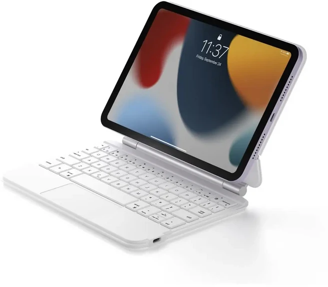 GOOJODOQ 매직 키보드 케이스 ipad 호환 Mini 6 세대 플로팅 캔틸레버 스탠드 멀티 터치 트랙패드 백라이트, 02 White Korean, 02 White Korean