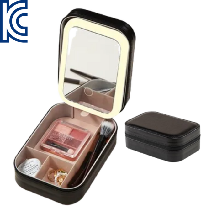프라홈 미니 휴대용 LED 메이크업 하드 케이스 방수 파우치 가방, 블랙
