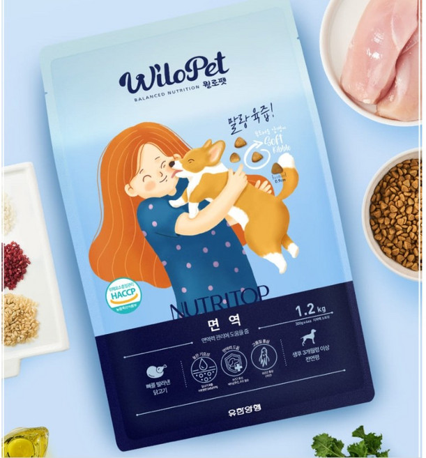 윌로펫 강아지사료 뉴트리탑 소프트사료 말랑육즙 부드러운 사료알갱이 면역(홍삼 전연령), 닭+쌀+야채, 3kg, 3개