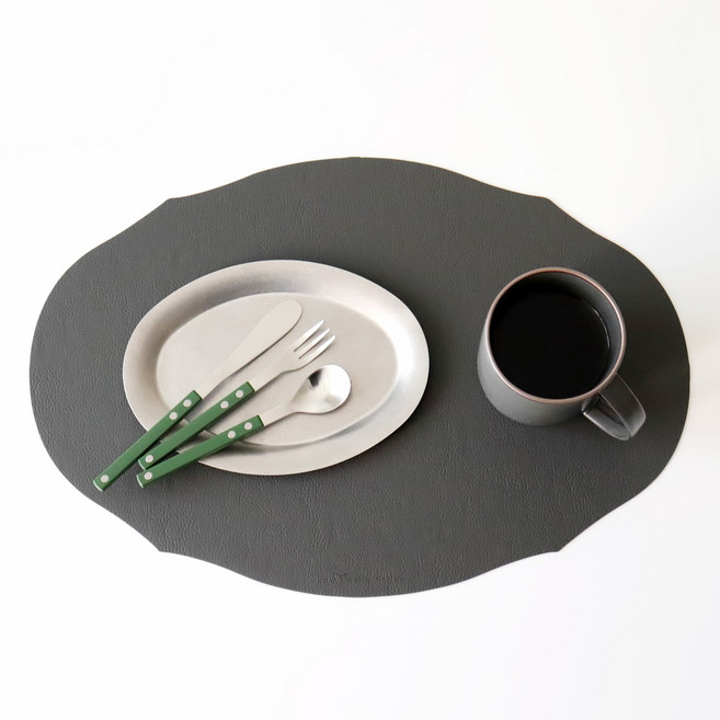 카모메키친 오브제 방수 가죽 식탁매트 테이블매트 타원, 4개, 43x30, charcoal