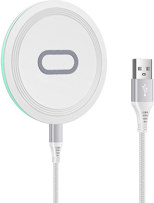 ANNIBER Qi 15W C타입 고속 무선충전기 패드 갤러시 Z플립7/6/5/4/3 Z폴드7/6/5/4/3 아이폰17/16/15 버즈 에어팟 프로 호환, 1개, 화이트