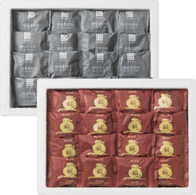 [백년화편 공식 직영몰] 밥알찹쌀떡+밥알흑임자 떡선물세트 부직포백 포장, 65g, 64개