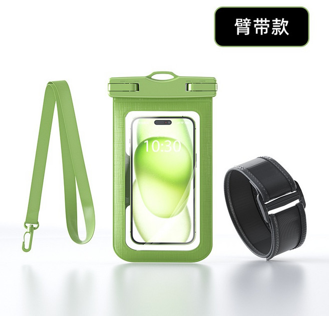 Morter 手機防水袋 IPX8 30米防水 觸控拍照 通用7.2吋 臂帶款, 綠色, 1個