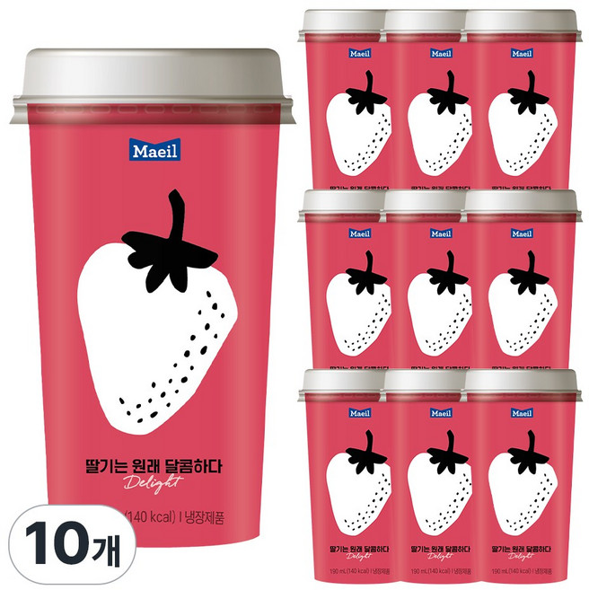 매일 딸기는 원래 달콤하다 190ml 10컵/컵우유/무색소 냉장무료배송, 10개