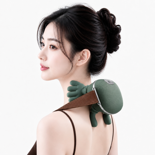어깨 목 마사지기 웨어러블 승모근 마사지기 저소음 강력 다리 마사지 기능 온열 목디스크안마기 목마사지기 어깨안마기, 초록색, JZ3A