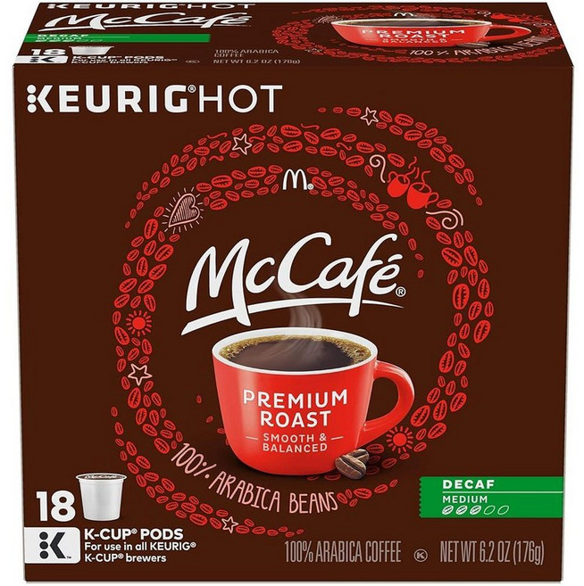 McCafé 프리미엄 로스트 디카페인 큐리그 싱글 서브 K컵 포드 미디엄 커피 160212, One Color, 521.63g, 1개