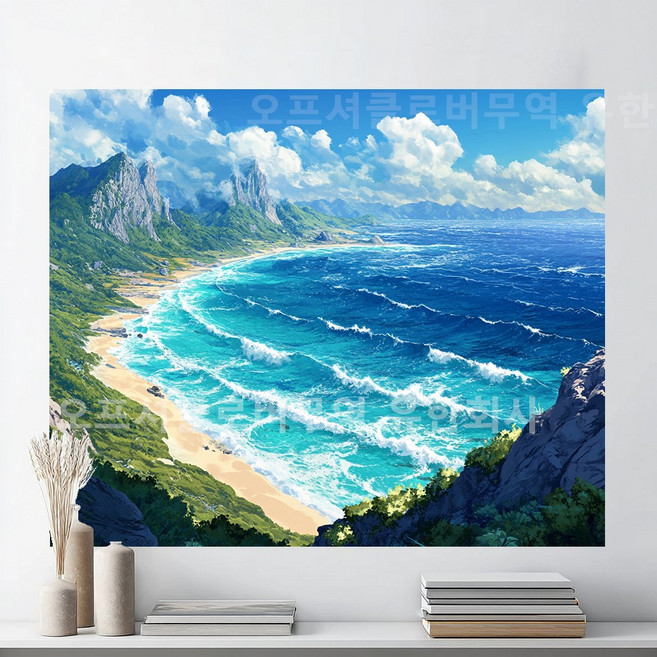 돈들어오는 보석십자수 DIY 키트 액자 캔버스형 풍경 풍수 그림 대형 와이드 거실 풍수인테리어 큐빅 비즈 구슬 취미 40x50cm, 1개, YQ-63.바다 풍경