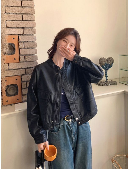 PU皮休閒外套 女 復古