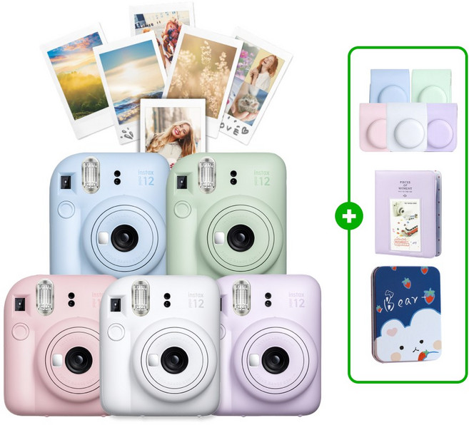 인스탁스 미니12 즉석카메라+전용케이스+선물SET, 1개, 블로썸 핑크(케이스 동일색상)