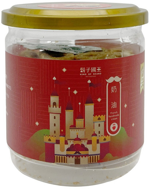 KING OF BEARD 獅子國王手工奶油蛋捲 獨立包裝 濃郁奶香 酥脆口感 精美罐裝, 90g, 1個
