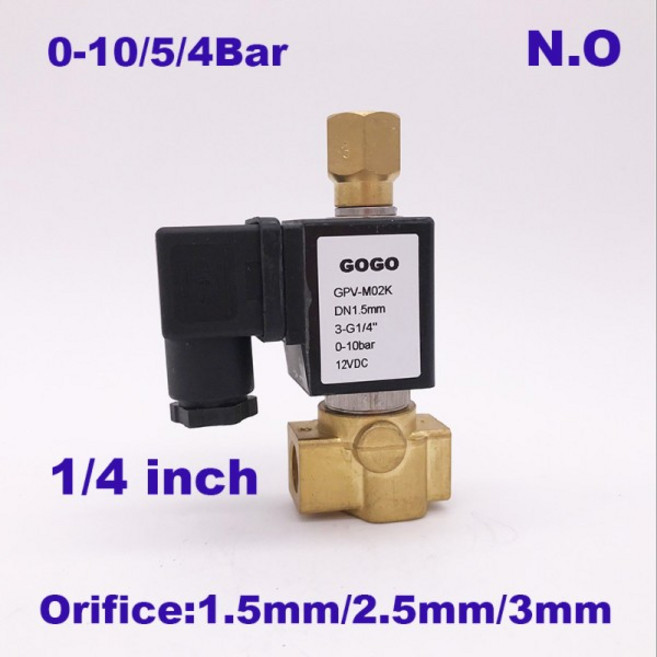 GOGO 정상 개방 황동 소형 가스 솔레노이드 전기 3 방향 밸브 1/4 인치 BSP 110V AC 1.5mm 2.5mm 3mm NBR, 05 AC110V, 03 3mm  4bar, 1개