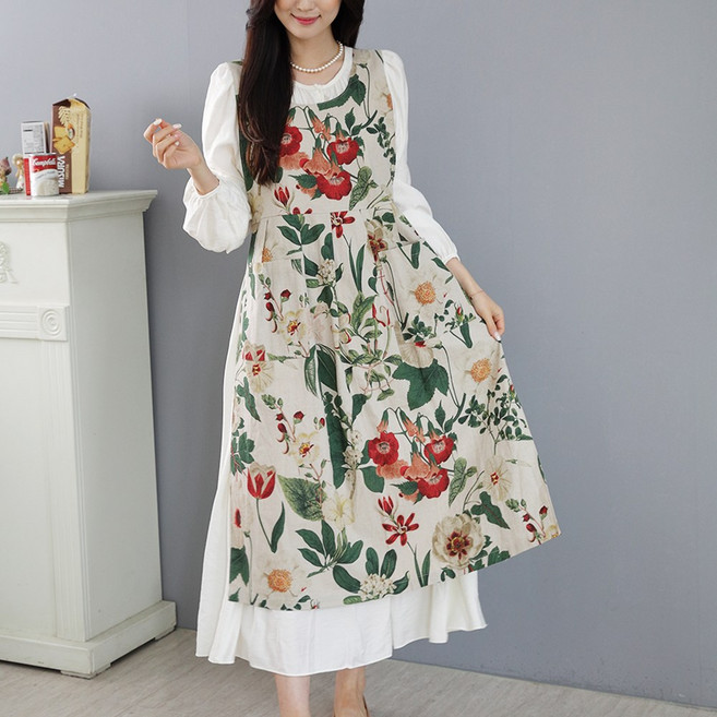 지엔 린넨 롱 원피스앞치마 선생님 국내제작, 1. 메리골드 내츄럴