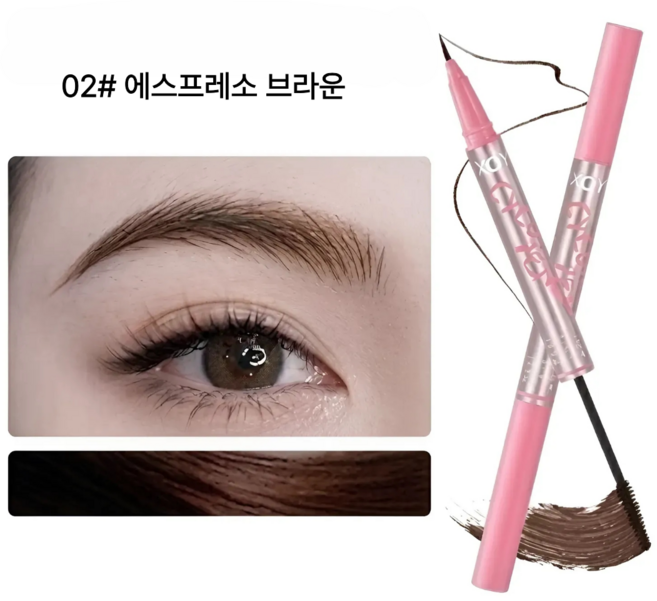 차차앤코 듀얼 2in1 붓펜 아이브로우 마스카라 한올한올 결살림 자연스러운 야생 눈썹 펜슬 헤어라인 빈모 커버 겸용, 1개, 02호 에스프레소 브라운
