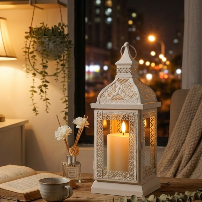 JHY DESIGN 유럽식 심플램프캔들홀더, 흰색