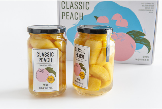 클래식농원 복숭아 병조림 황도 490g + 백도 490g 선물세트, 1세트