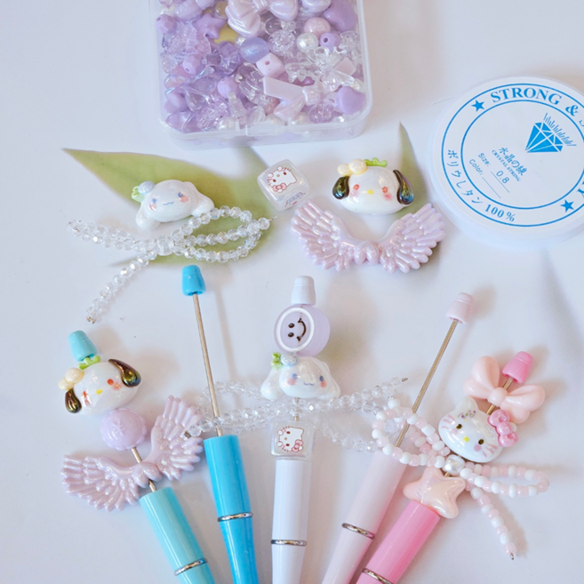 볼꾸 비즈 볼펜 꾸미기 DIY 키트 교체형 파츠 펜꾸 만들기, 퍼플캐릭터 볼꾸세트, 1세트