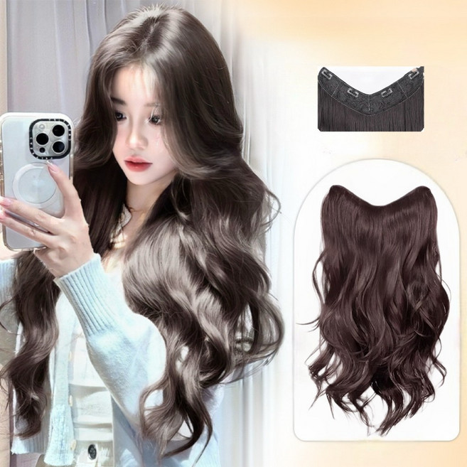 AROEREV 레이어드컷 웨이브 머릿결 좋은 일체형 긴머리 붙임머리 55cm, 1개, 다크 브라운