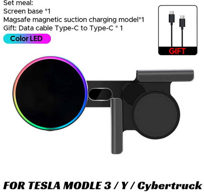 차량용 전화 마운트 홀더 TESLA MODEL 3 Y HIGHLAND LAUNCH JUNIPER 액세서리 2025 2024 용 15W 자기 MAGSAFE 무선 충전기, RGB, 1개