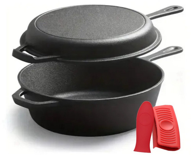 錦盆炊具 鑄鐵鍋, 1個, 微粗糙/雙用26Cm長柄鍋