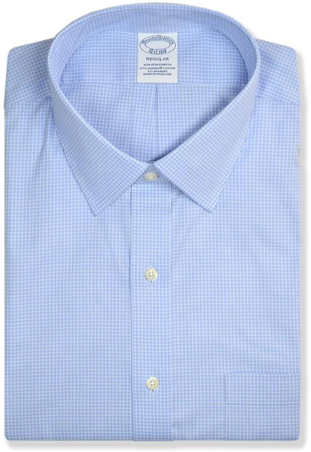 Brooks Brothers 남성용 리젠트 레귤러 핏 수피마 면 혼합 격자무늬 포켓 드레스 셔츠 218693 라이트 블루 미니 스퀘어